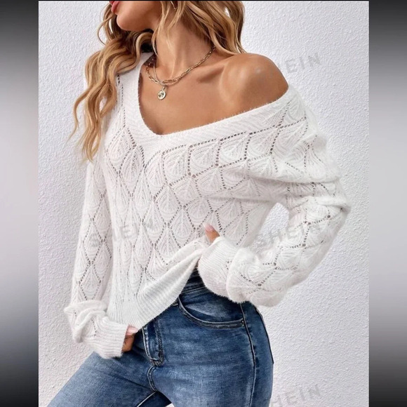 SHEIN Sweaters - Pointelle Knit V Neck Sweater size small